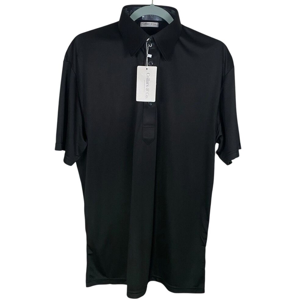 Collars & Co Polo Shirt Mens Medium Black Point Dress Collar Office Preppy NWT